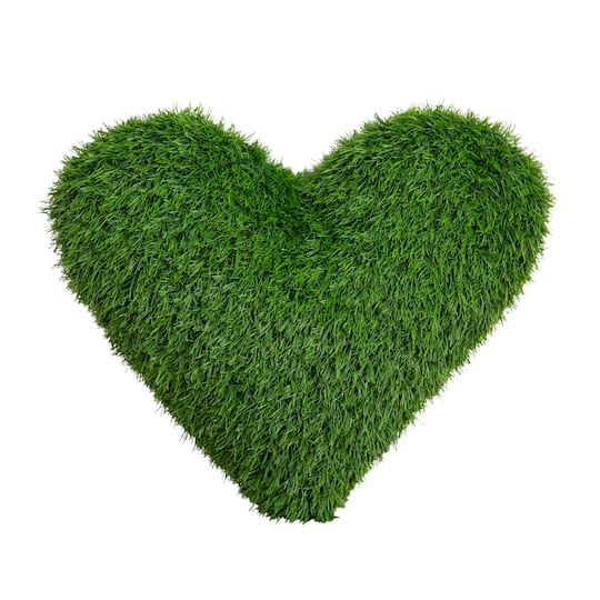19" UV Resistant Artificial Heart Shaped Grass Pillow Cushion (Indoor/Outdoor)